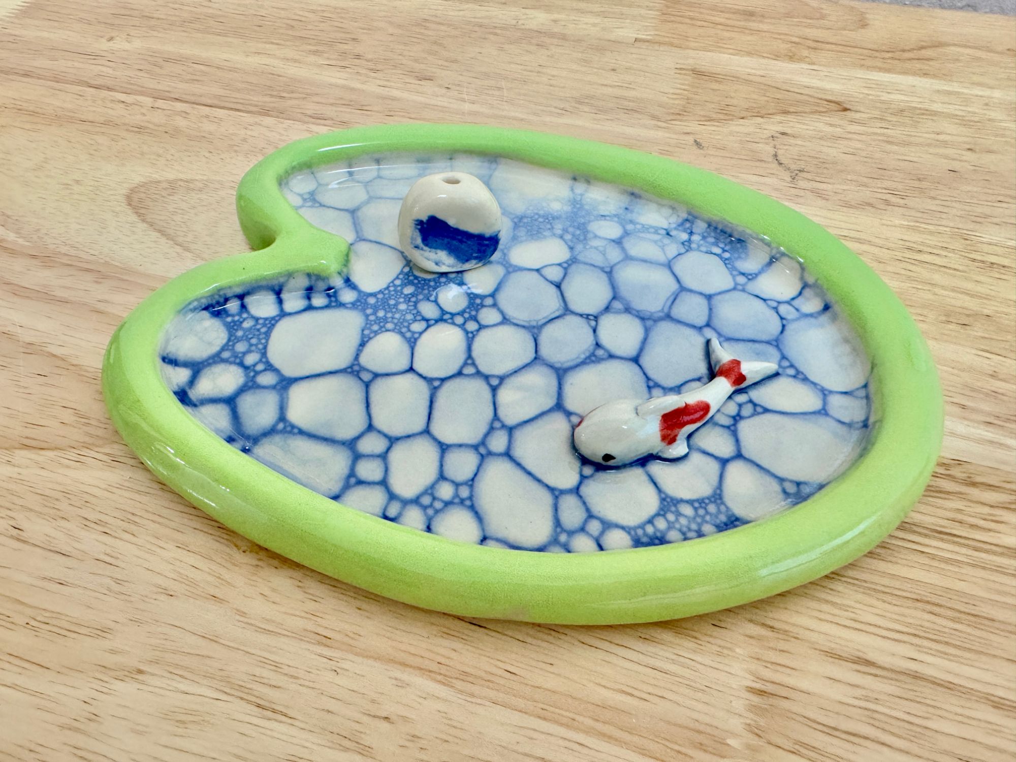 lily pad incense tray with koi